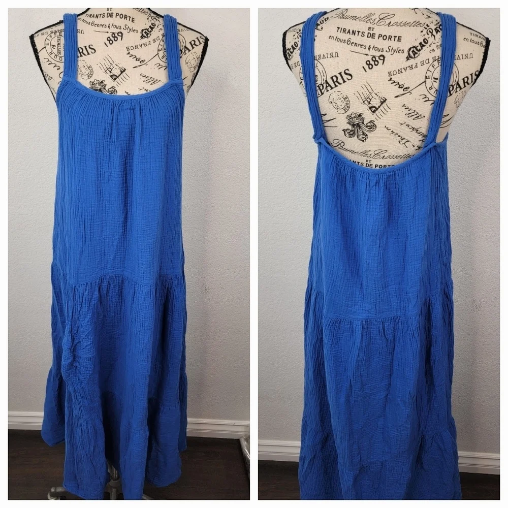 BB Dakota Maxi Dress Small Gauze Surplice Shapeless Tiered Adjustable Cottagecor